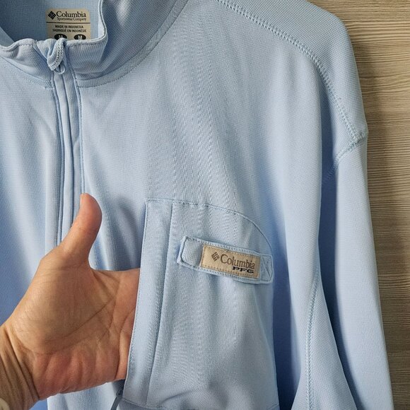 Columbia Mens Blood N Guts LS Tee Omni Shield Shade UPF 30 Light Blue Size M NEW - Picture 13 of 16